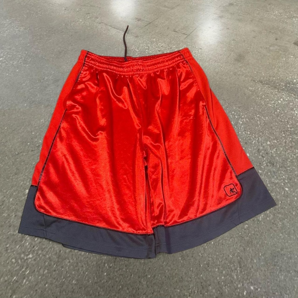 AND1 Red Basketball Shorts Mens XL Y2K Shiny Mesh Athletic Gym Shorts